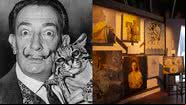 O artista Salvador Dalí e parte da exposição sobre sua vida - Domínio público e Divulgação / FAAP