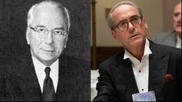 Lewis Strauss na vida real (esq.) e no filme 'Oppenheimer' (dir.) - Domínio público e Divulgação / Universal Pictures