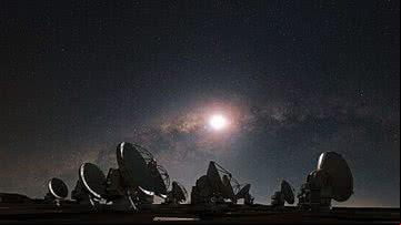 Antenas do Atacama Large Millimeter/submillimeter Array (Alma), voltadas para a Via Láctea - Wikimedia Commons via ESO/S. Guisard