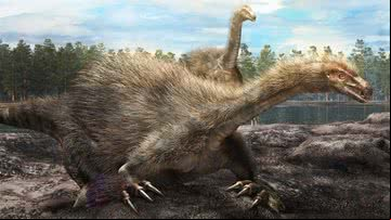 Ilustração de um therizinosaur. Duonychus tsogtbaatari - Masato Hattori