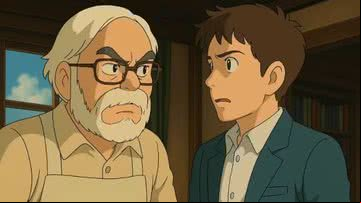 Ilustração em estilo Ghibli de Hayao Miyazaki (à esq.), criador dos estúdios que já se posicionou contra a IA - Reprodução