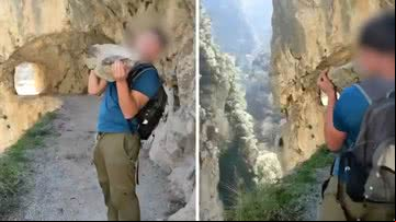 Turista joga pedra enorme em parque ambiental - Reprodução/TikTok (@guardiacivil)