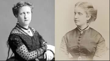 Montagem mostrando fotografias da princesa Isabel e da princesa Leopoldina, respectivamente - Domínio Público