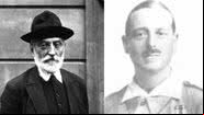 Á esquerda imagem de Miguel de Unamuno e à direita imagem de José Millán-Astray - Domínio público via Wikimedia Commons